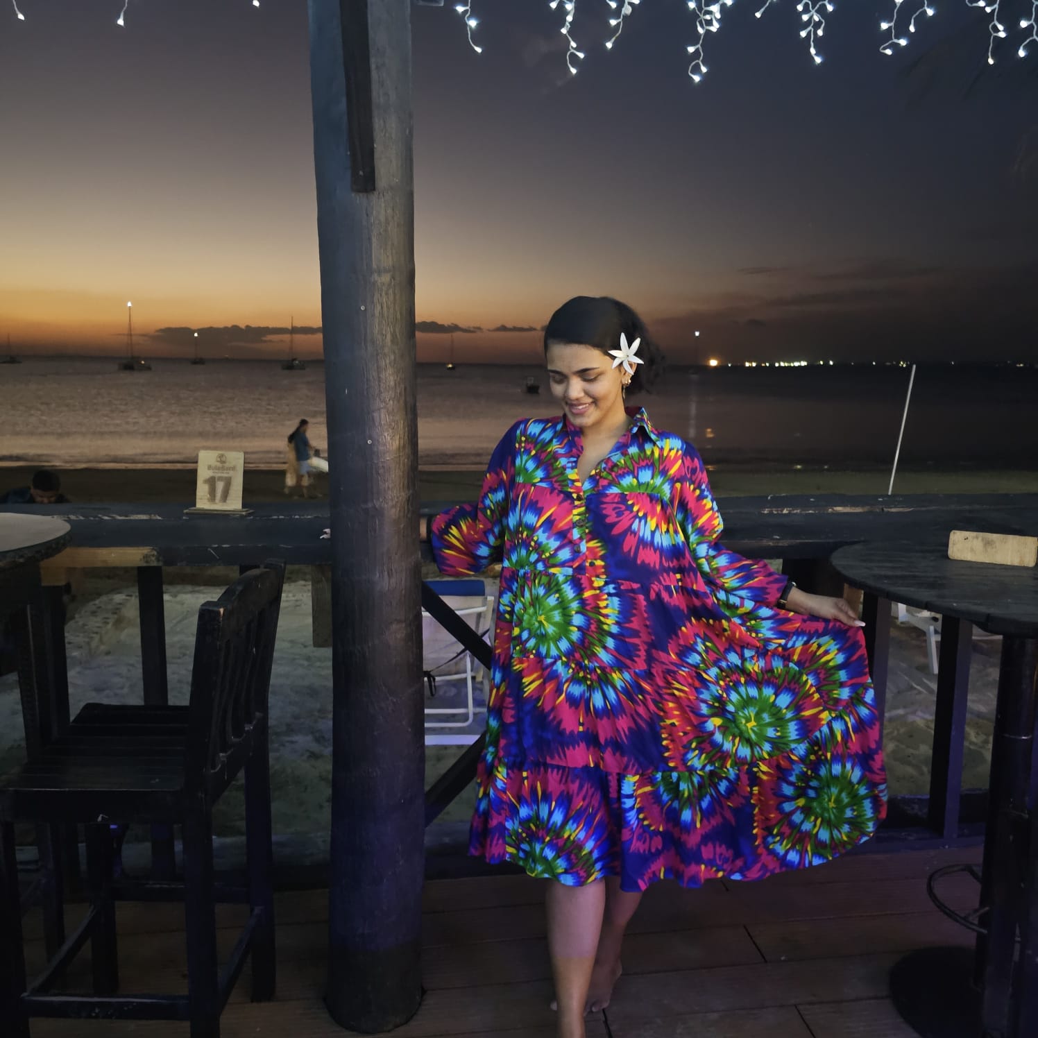 Cultural sulu jaba in vibrant tie-dye print at sunset